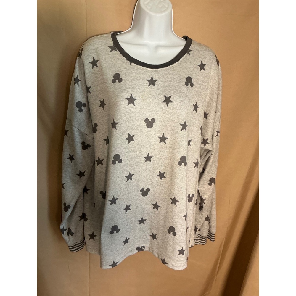 Disney Mickey Mouse Pajama Top Womens XL Gray Star Print Good Relaxed Lounge
